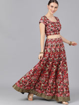 Multicolor Floral Print Lehenga Choli With Dupatta - Elganza