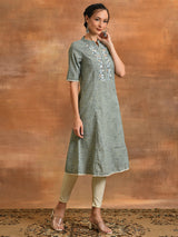 Blue Embroidered A-line Kurta - Elganza