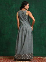 Grey & Blue Printed Maxi Dress - Elganza