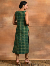 Green Woven Design Checked Kurta - Elganza