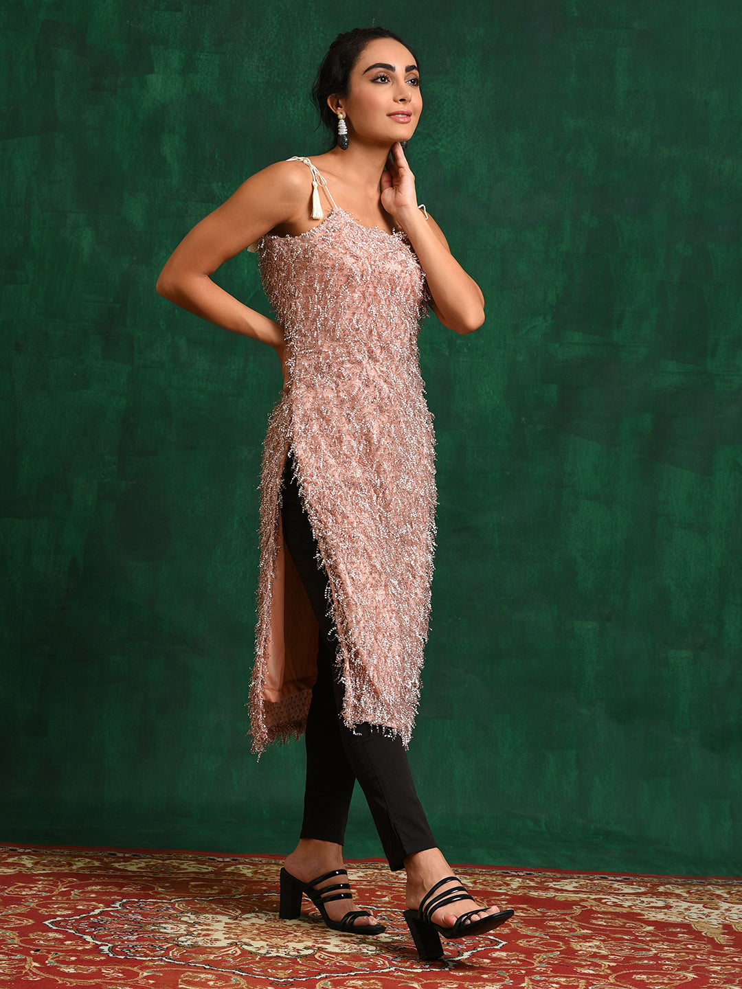 Peach Fur Designed Kurta - Elganza