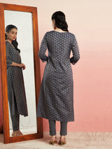 Grey Embellished Straight Kurta - Elganza