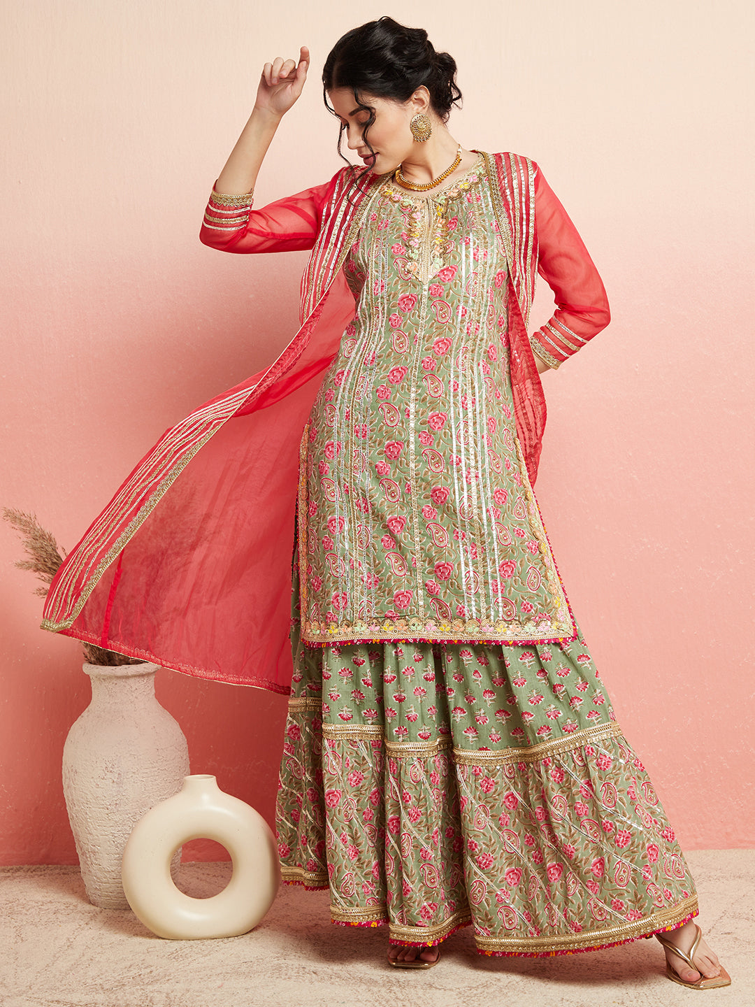 Green Floral Print Couple Combo - Elganza