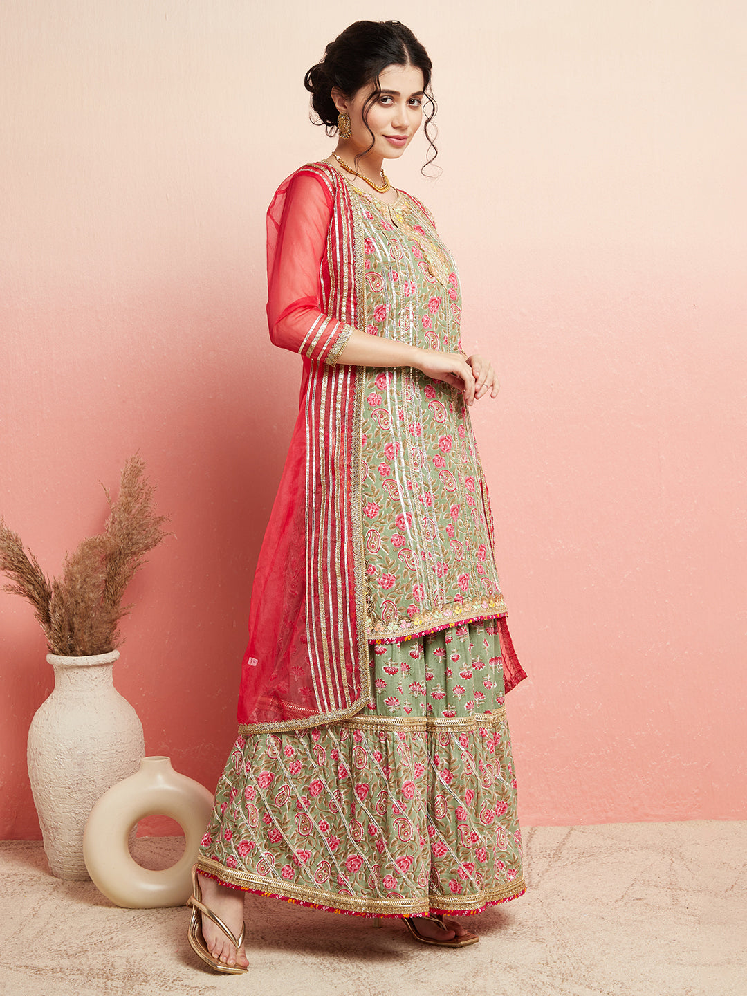 Green Floral Print Couple Combo - Elganza