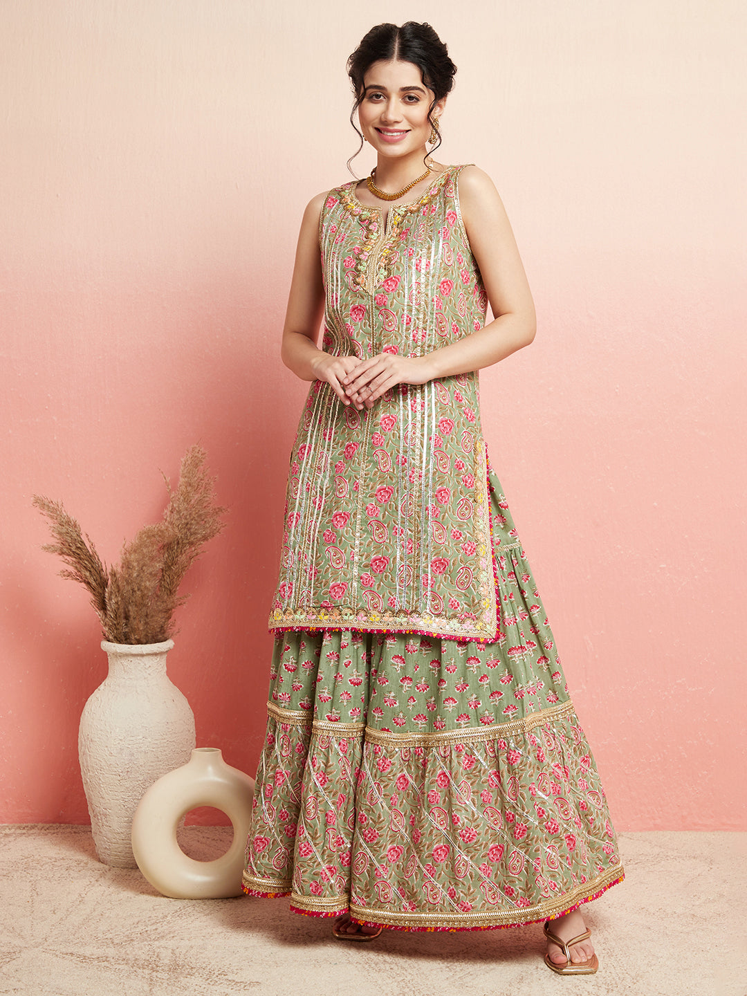 Green Floral Print Couple Combo - Elganza