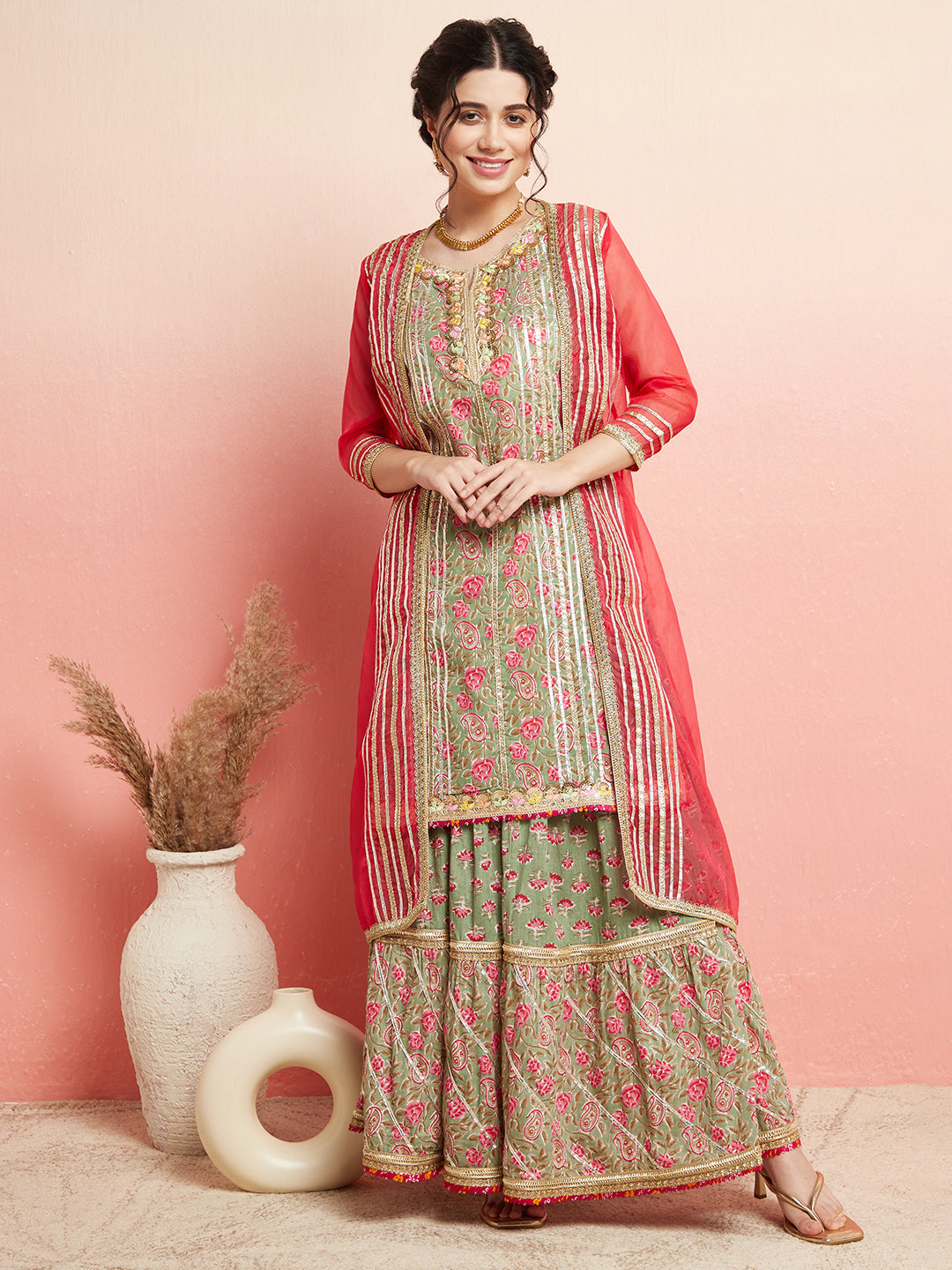 Green Floral Print Couple Combo - Elganza