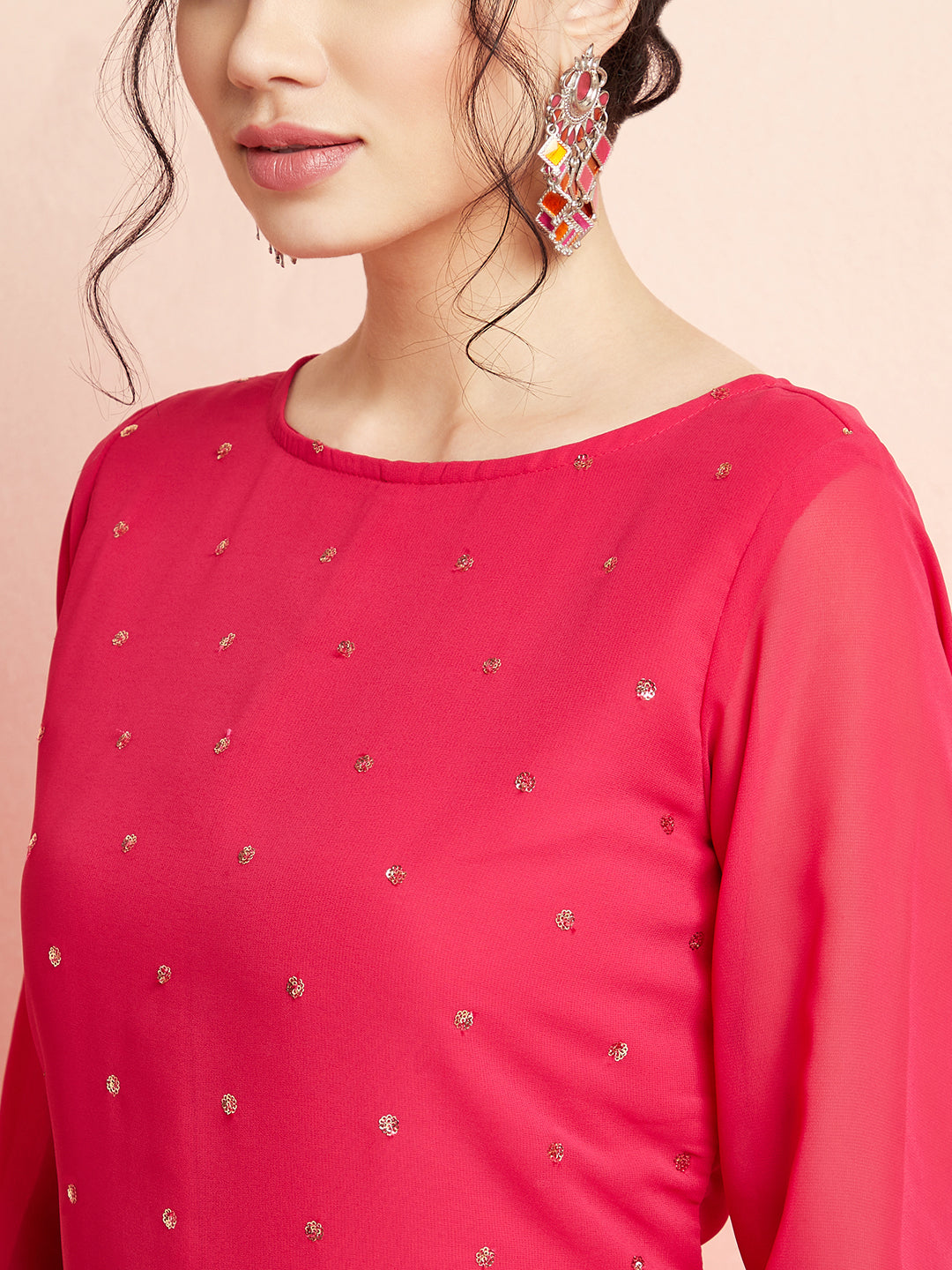 Pink Sequin Kurta With Sharara - Elganza