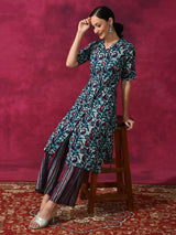 Cream Printed Cotton Kurta Set - Elganza