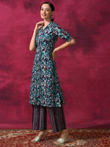 Cream Printed Cotton Kurta Set - Elganza