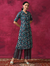 Cream Printed Cotton Kurta Set - Elganza