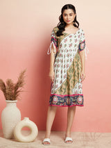 Multicolor Floral Print Gathered Dress - Elganza