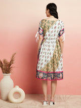 Multicolor Floral Print Gathered Dress - Elganza