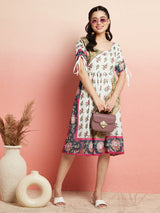Multicolor Floral Print Gathered Dress - Elganza