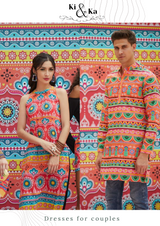 Couple Combo- Orange Truck Art Kurta combo - Elganza