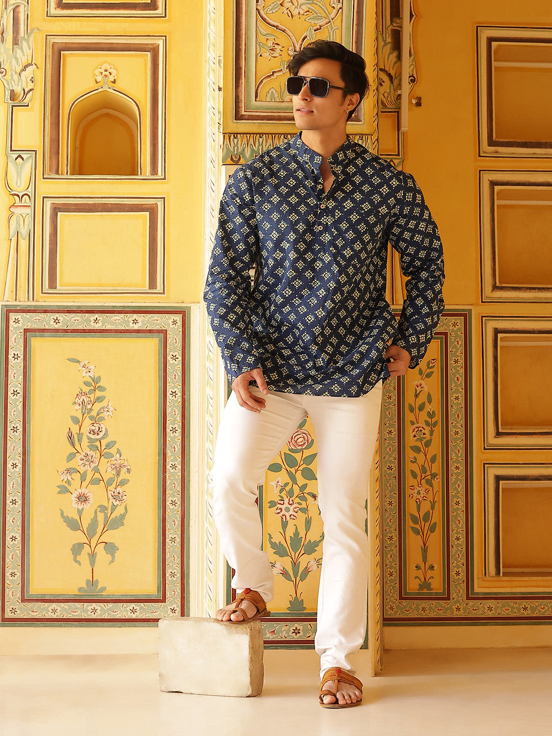 Blue Geometric Print Kurta - Elganza