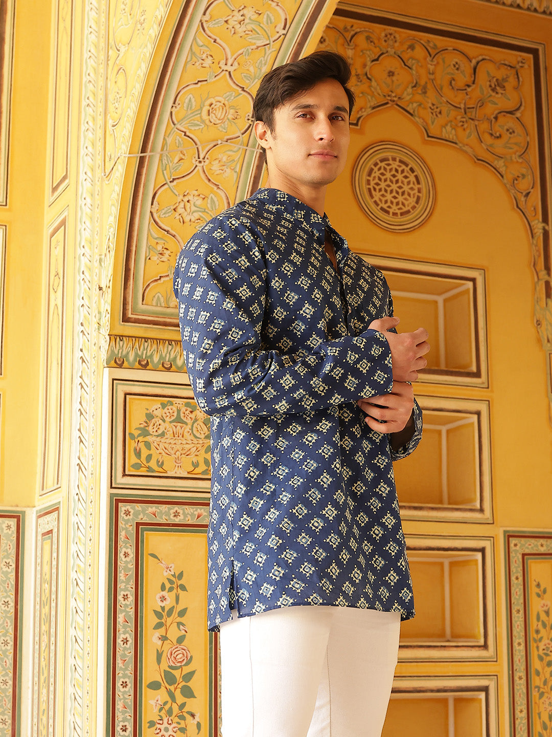 Blue Geometric Print Kurta - Elganza
