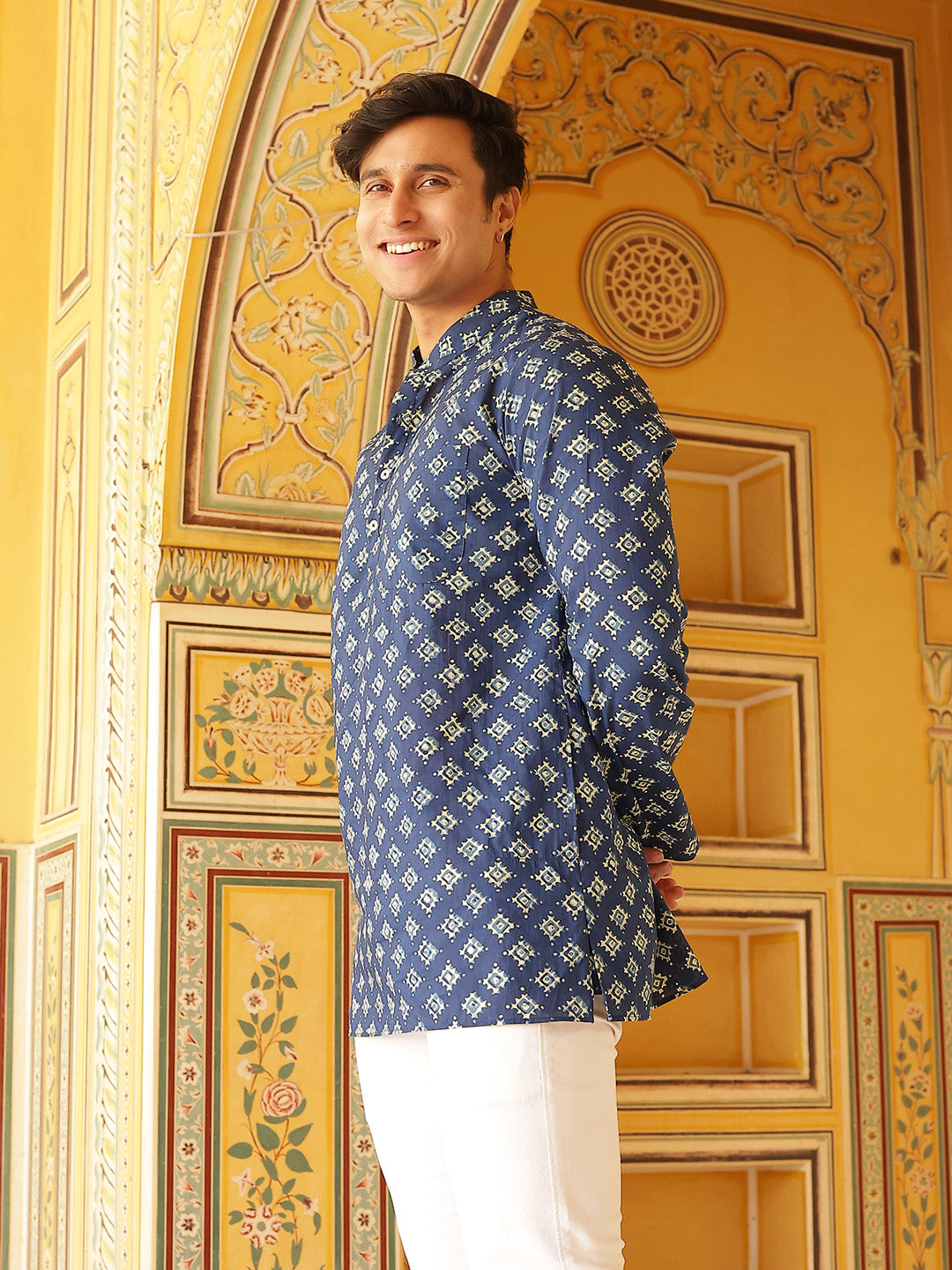 Blue Geometric Print Kurta - Elganza