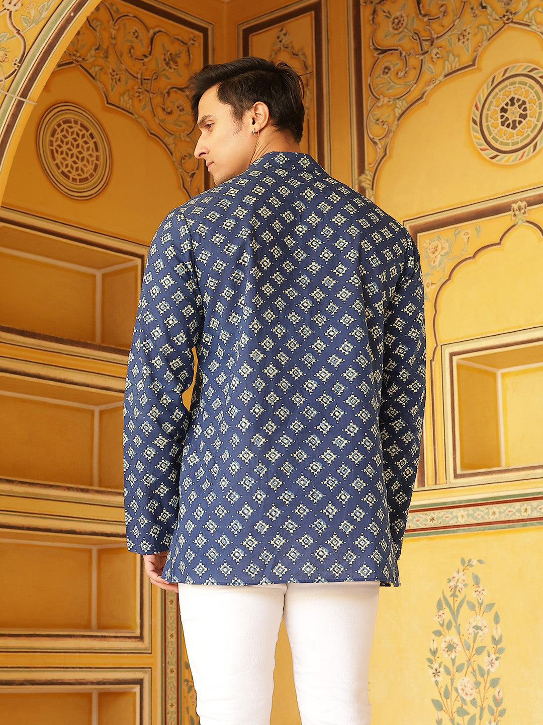Blue Geometric Print Kurta - Elganza