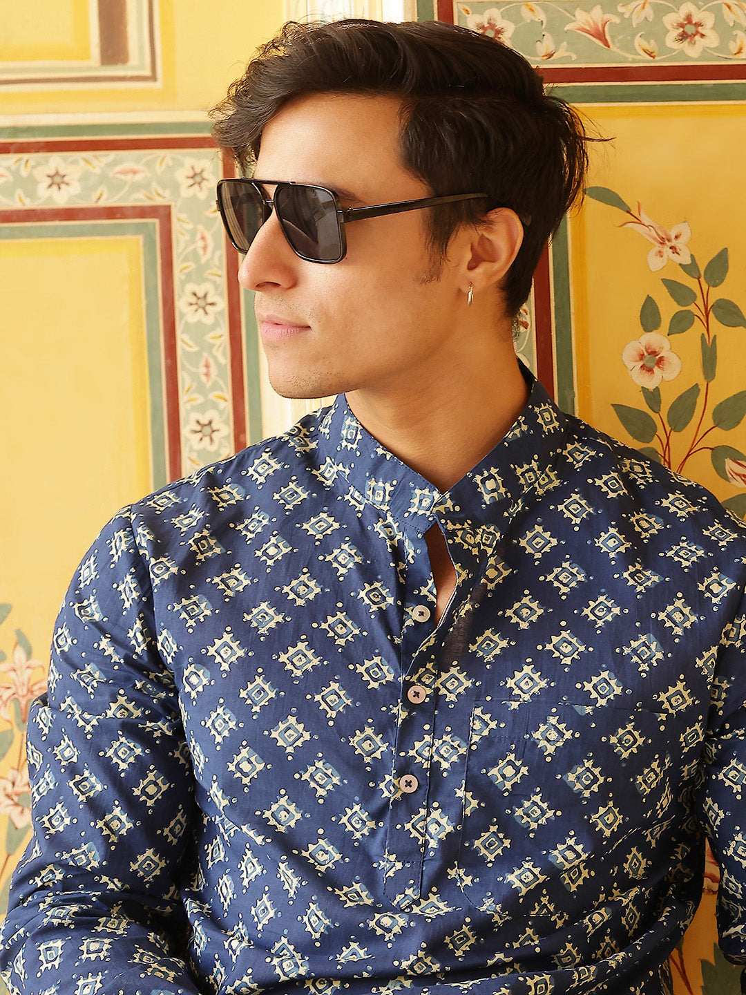 Blue Geometric Print Kurta - Elganza