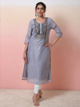 Grey Embroidered Kurta - Elganza
