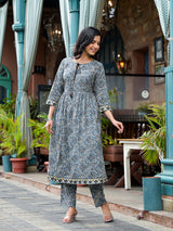 Blue Nyra Cut A-Line Kurta Set - Elganza