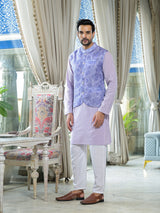 Lilac Color Floral print nehru jacket set - Elganza
