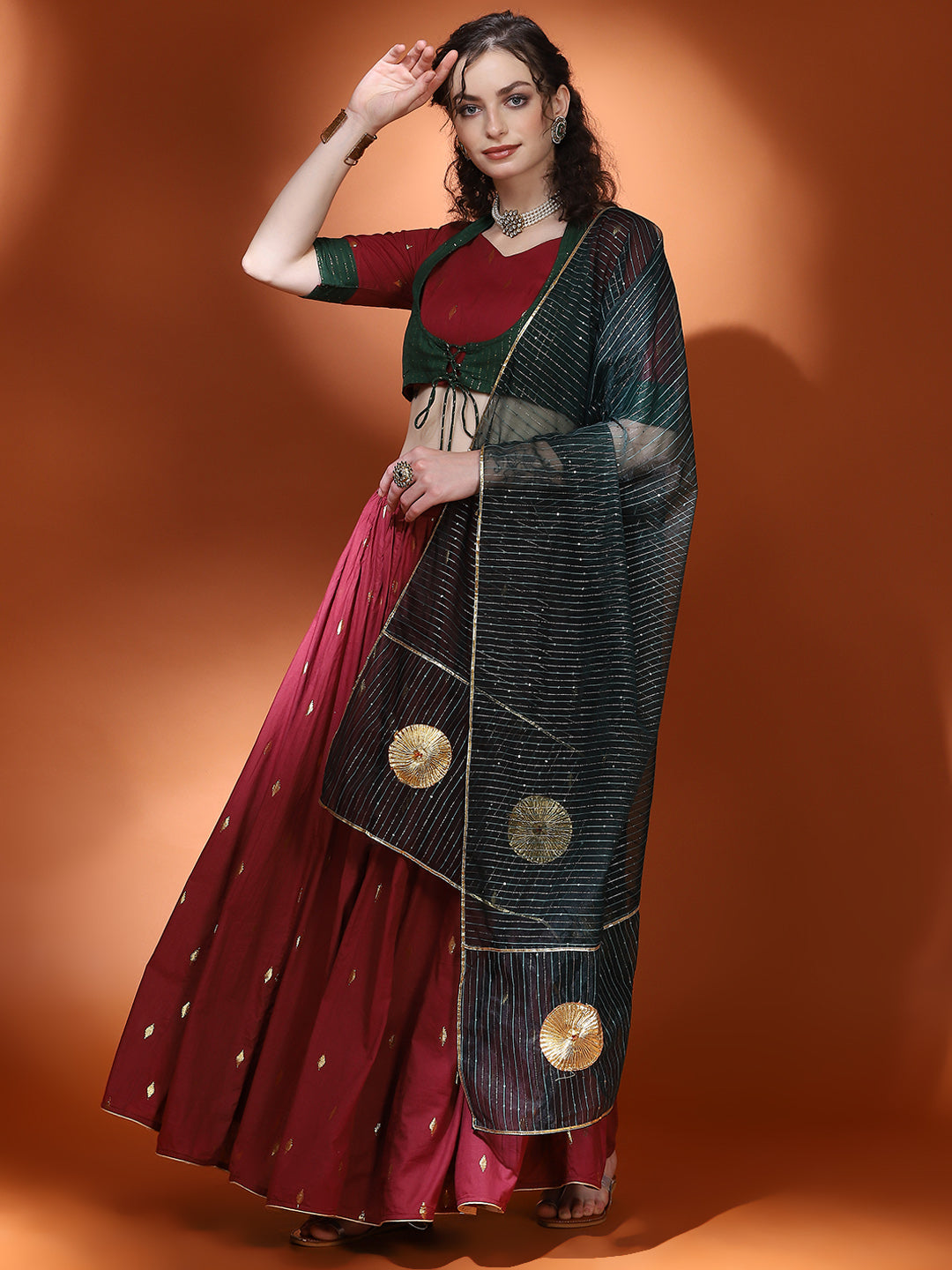 Maroon Woven Designed Lehenga Choli With Dupatta - Elganza
