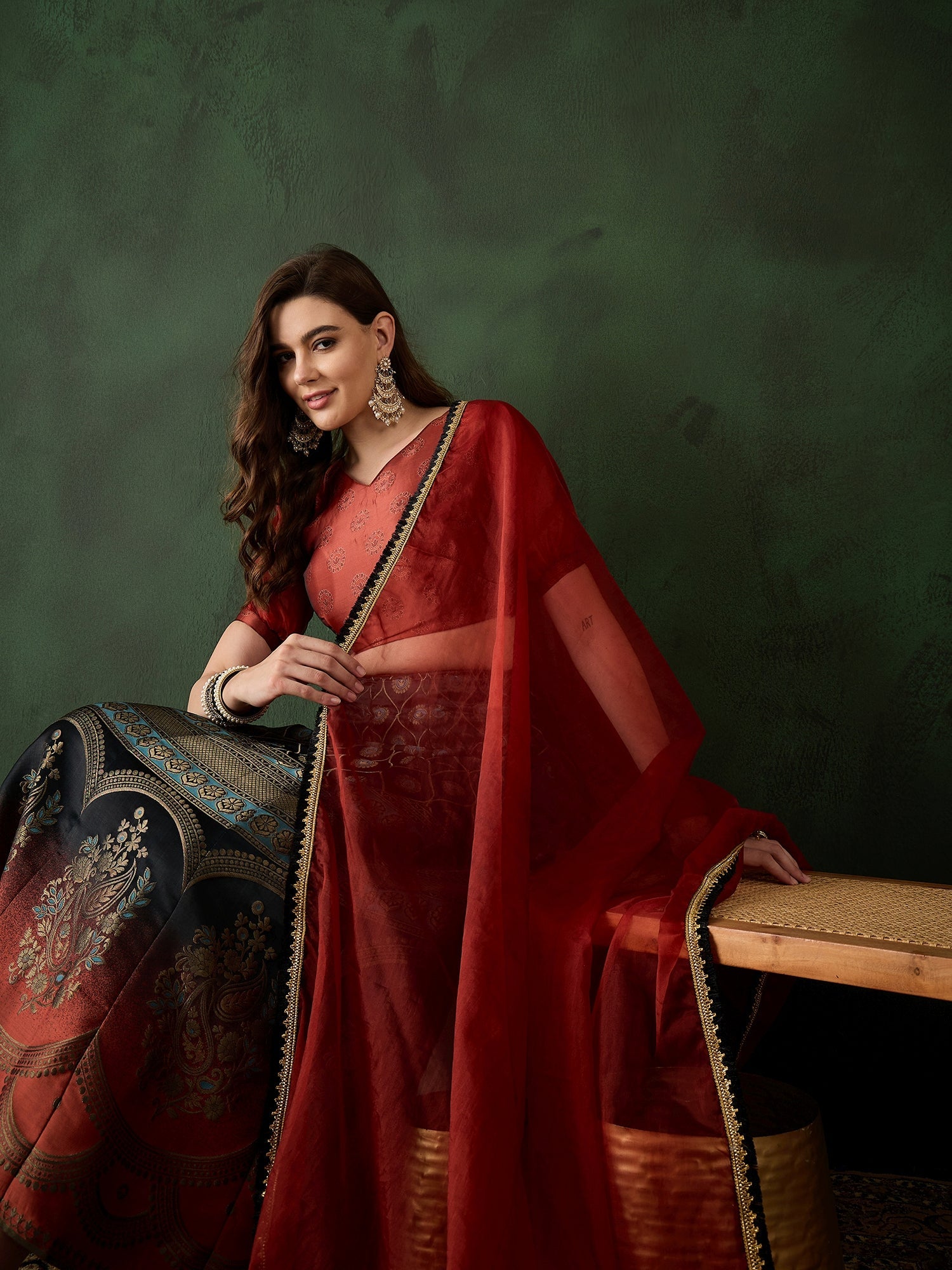 Maroon Brocade Lehenga Choli With Dupatta - Elganza