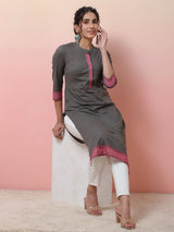 Grey Kurta With Border Details - Elganza