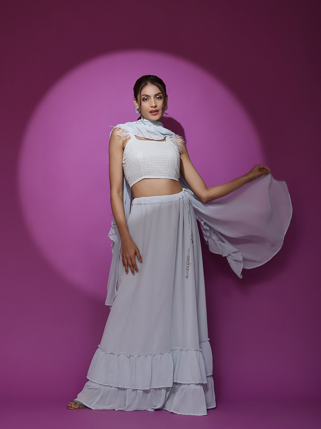 Pastel Blue Work Lehenga Choli With Dupatta - Elganza