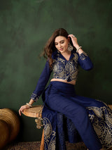 Navy Blue Embroidered Lehenga Choli Set - Elganza