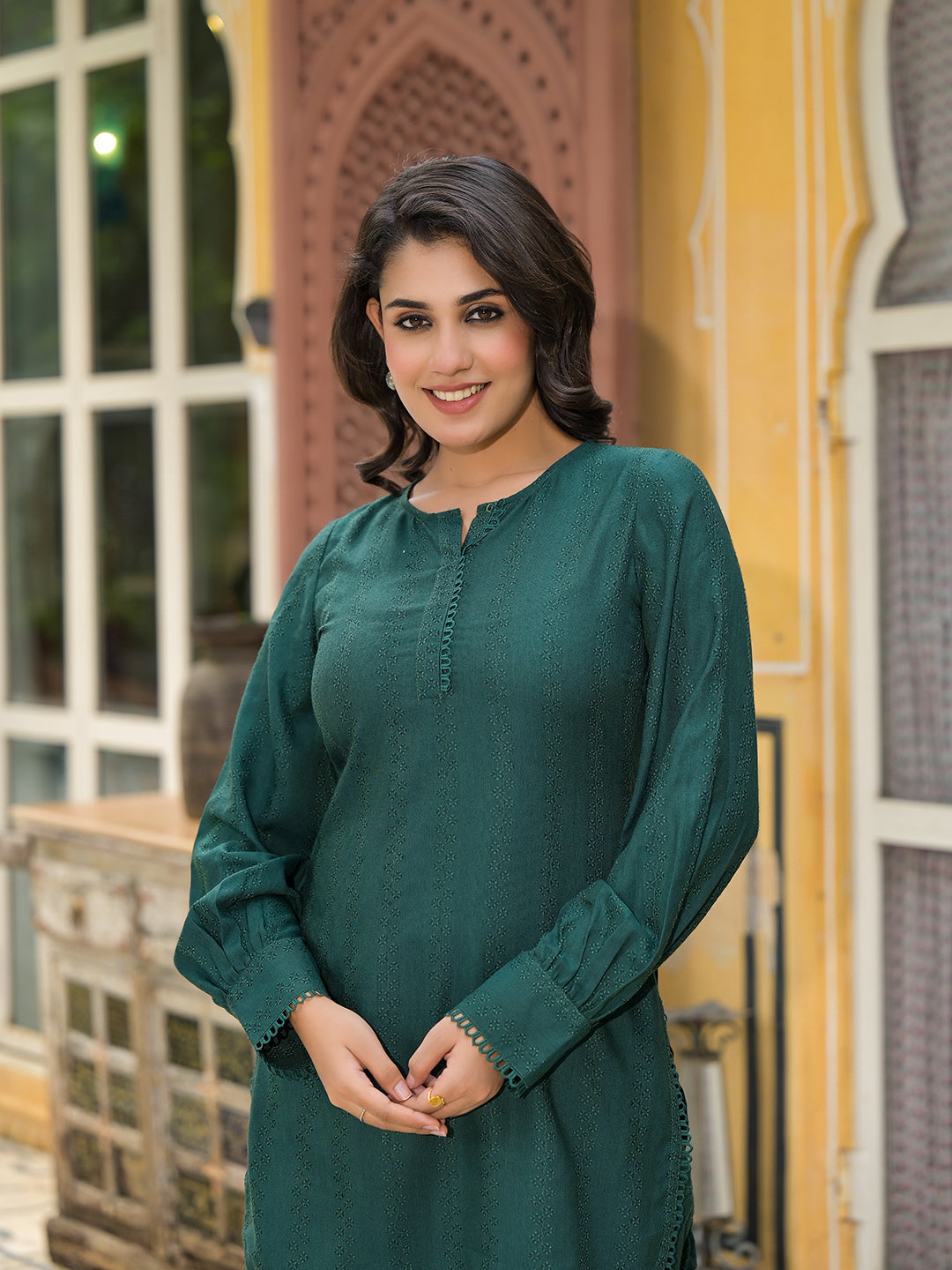 Elemerald Green Dobby Pakistani Kurta Salwar - Elganza