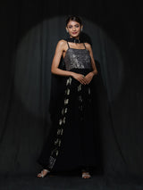 Black Sequin Pleated Maxi Dress - Elganza