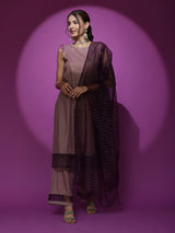 Brown Kurta Palazzo With Sequence Work Dupatta - Elganza