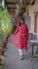🌺 Elegant Red Gota Embroidery Work Kurta Set with Dupatta | Premium Festive Wear image 1