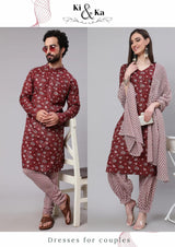Maroon Printed Couple Combo - Elganza
