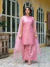 Blush Pink Sleevessless Kurta Sharara With Organza Sequinned Dupatta - Elganza