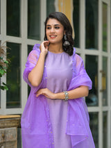 Lavender Sleevessless Kurta Sharara With Organza Sequinned Dupatta - Elganza