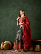 Maroon Brocade Lehenga Choli With Dupatta - Elganza