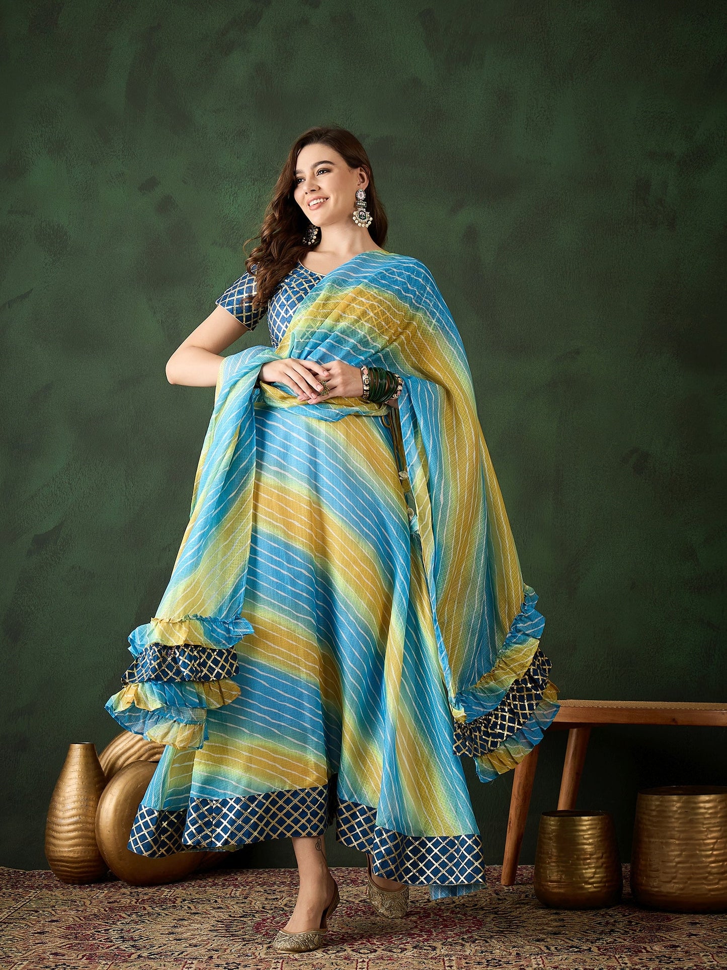 Blue Leheriya Print Lehenga Choli With Dupatta - Elganza