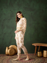 Cream Floral Print Co-Ord Set - Elganza