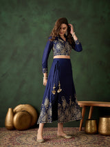 Navy Blue Embroidered Lehenga Choli Set - Elganza