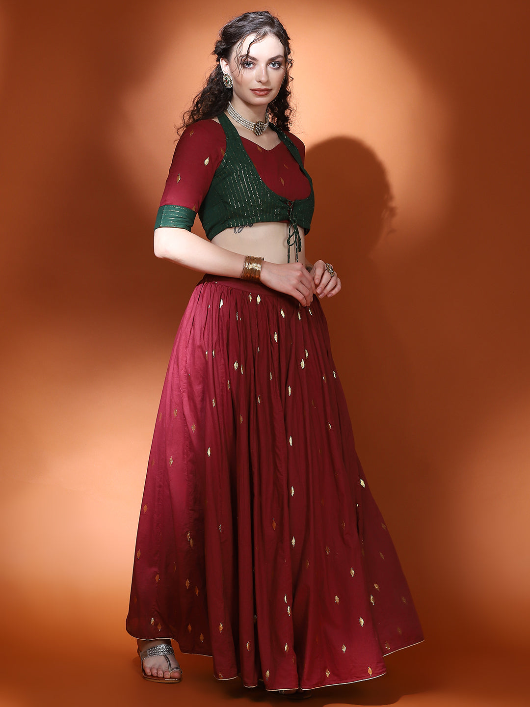 Maroon Woven Designed Lehenga Choli With Dupatta - Elganza