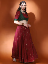 Maroon Woven Designed Lehenga Choli With Dupatta - Elganza