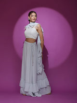 Pastel Blue Work Lehenga Choli With Dupatta - Elganza