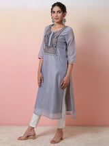 Grey Embroidered Kurta - Elganza