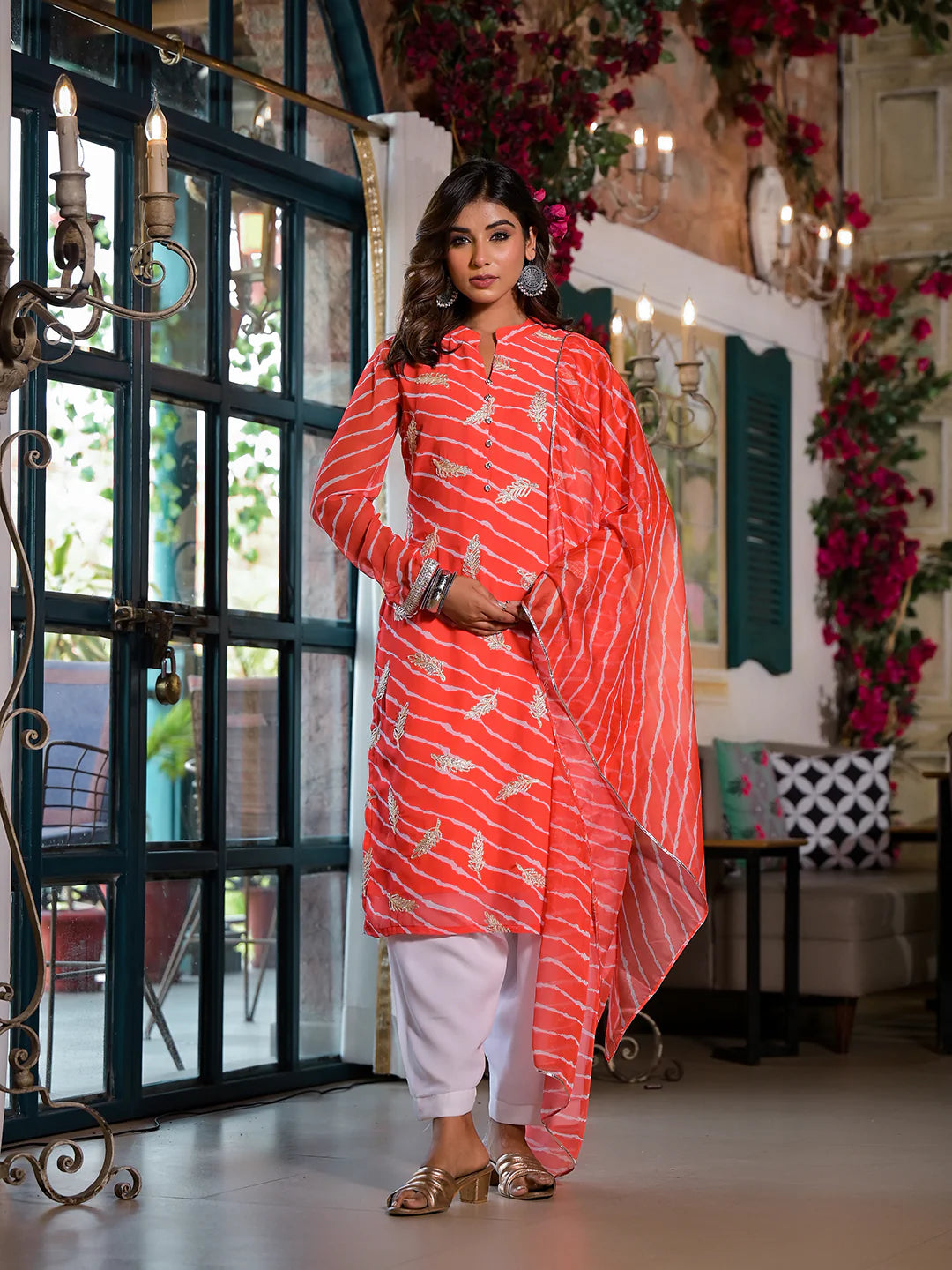 🌺 Elegant Red Gota Embroidery Work Kurta Set with Dupatta | Premium Festive Wear - XXL, Red image