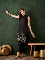 Black Embroidered Kurta With Palazzo - Elganza