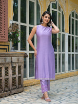 Lavender Sleevessless Kurta Sharara With Organza Sequinned Dupatta - Elganza