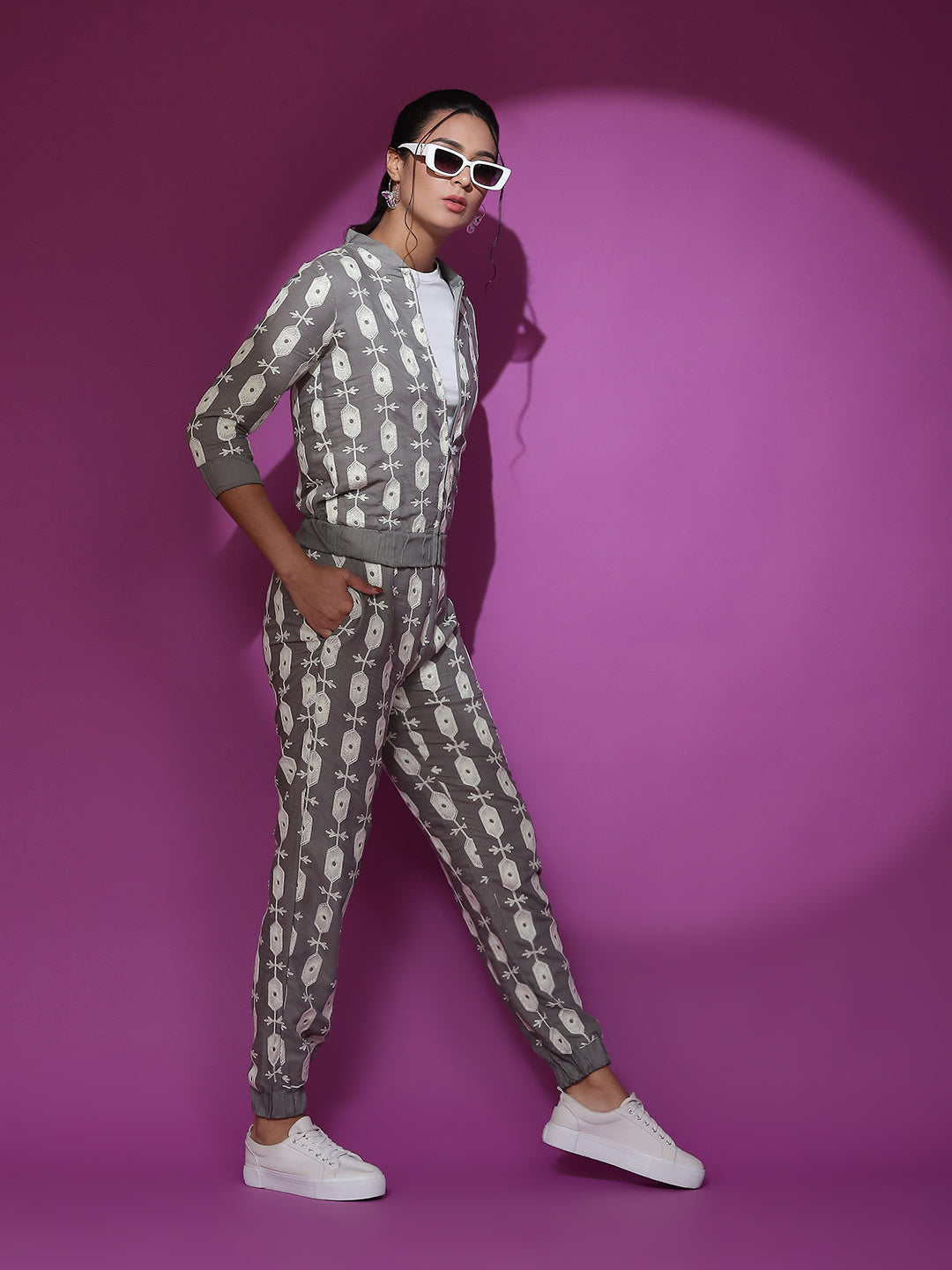 Grey Embroidered Jacket With Afgani Pant Co Ord Set - Elganza